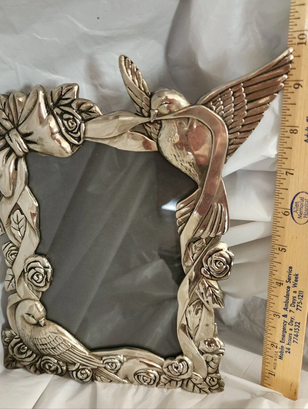 Vtg Internatl Silver Co. - Metal Bird/Rose Picture Frame - insert: 4 1/2 x 6 1/2